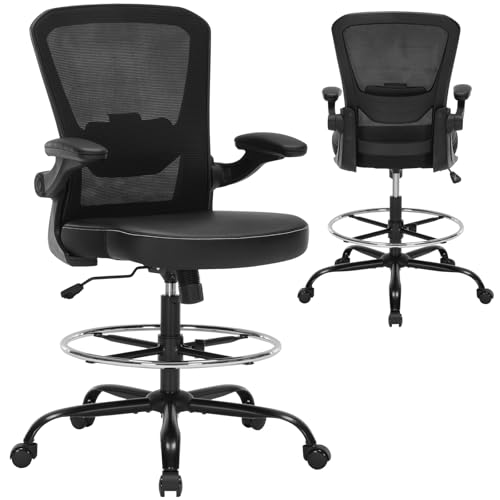 Office Furniture Commercial - High-Back Mesh Drafting Chair With PU
