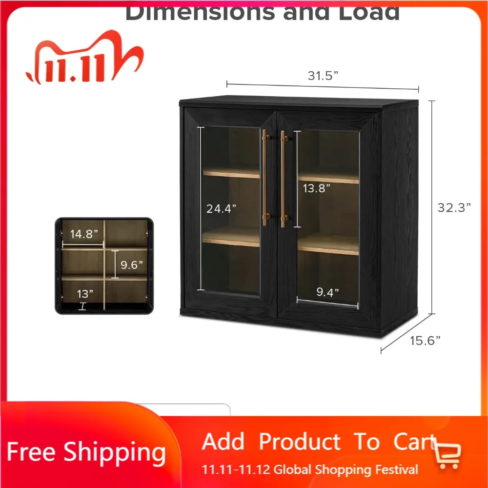 Credenza Office Storage - Compact Modular Accent Storage Cabinet, Display
