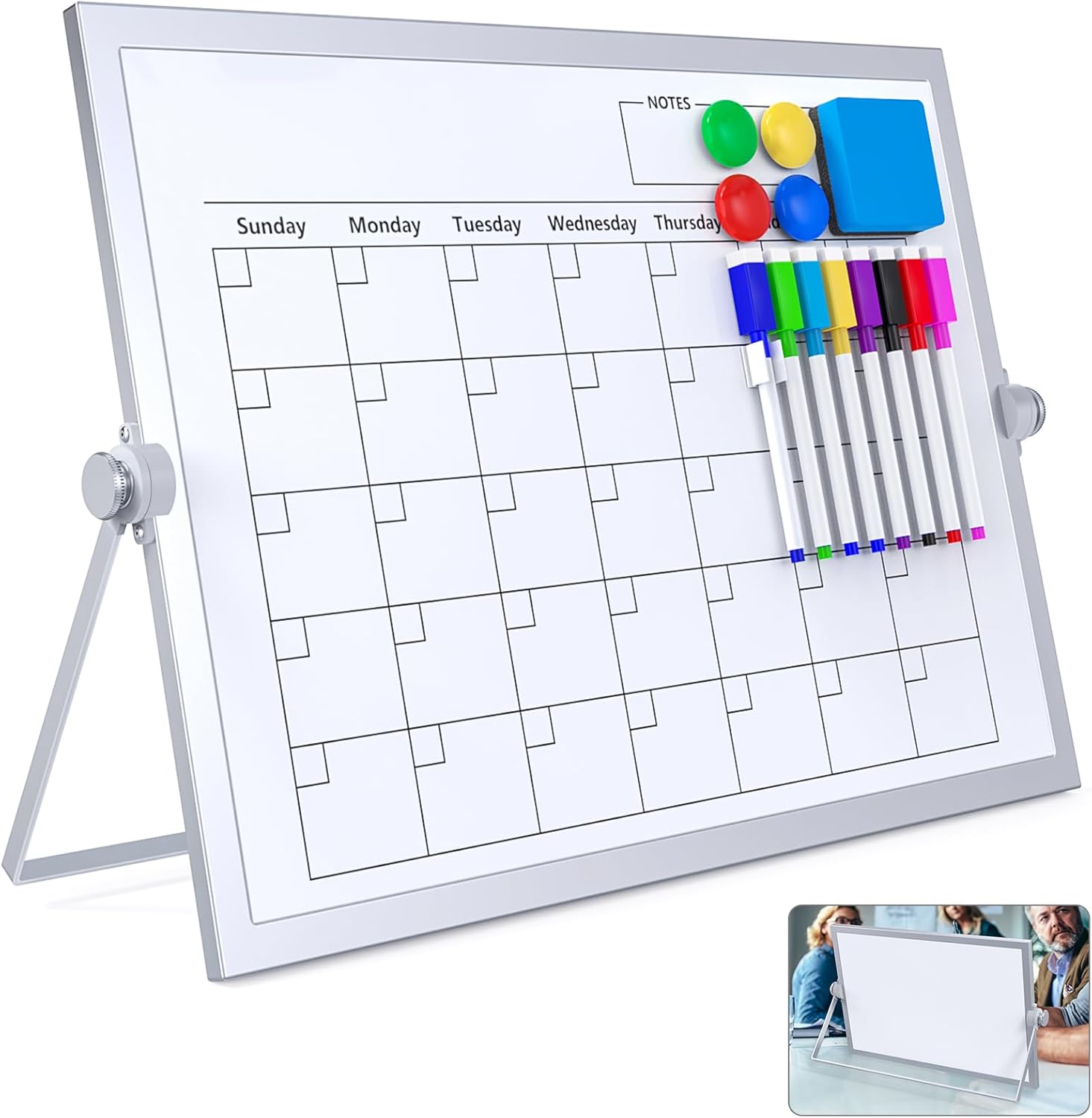 Magnetic Whiteboard Calendar - 16x12in Magnetic Double-Sided Whiteboard with Stand,