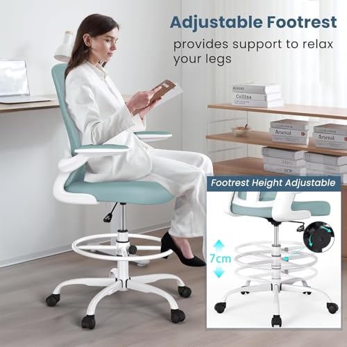 Office Furniture Commercial - Light Blue Ergonomic Drafting Chair With