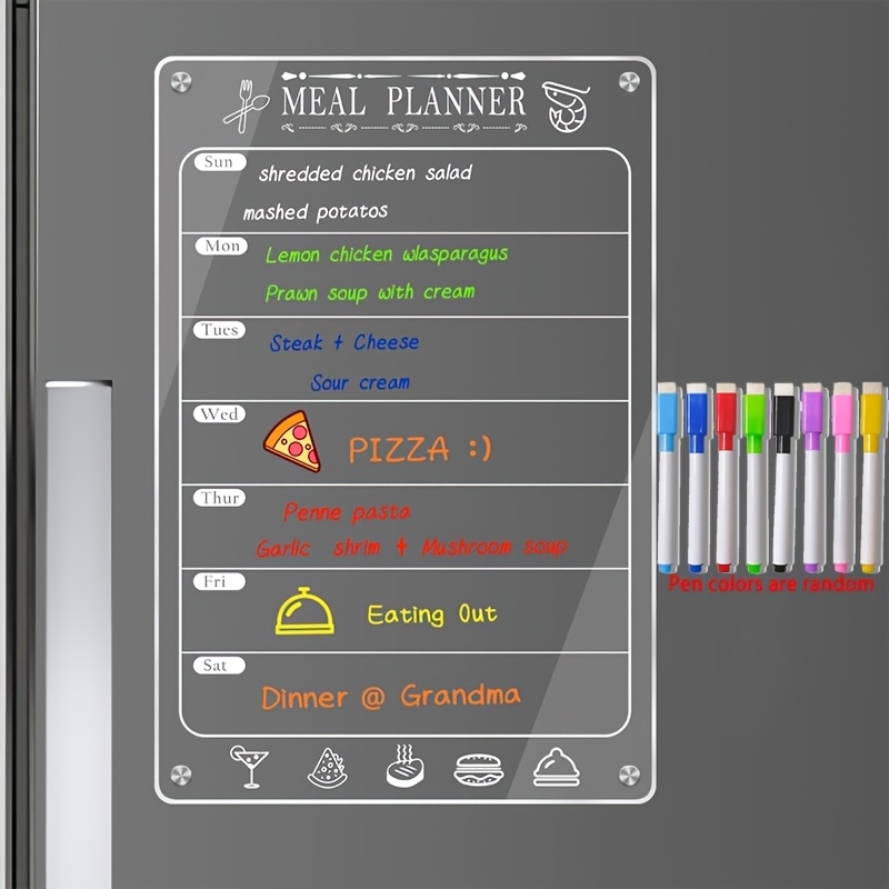 Magnetic Whiteboard Calendar - Acrylic Menu Board for Kitchen,Magnetic Weekly