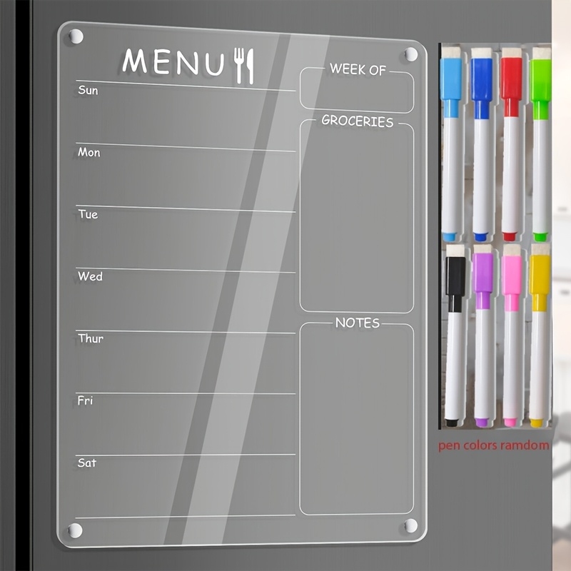 Magnetic Whiteboard Calendar - Acrylic Menu Board for Kitchen Weekly