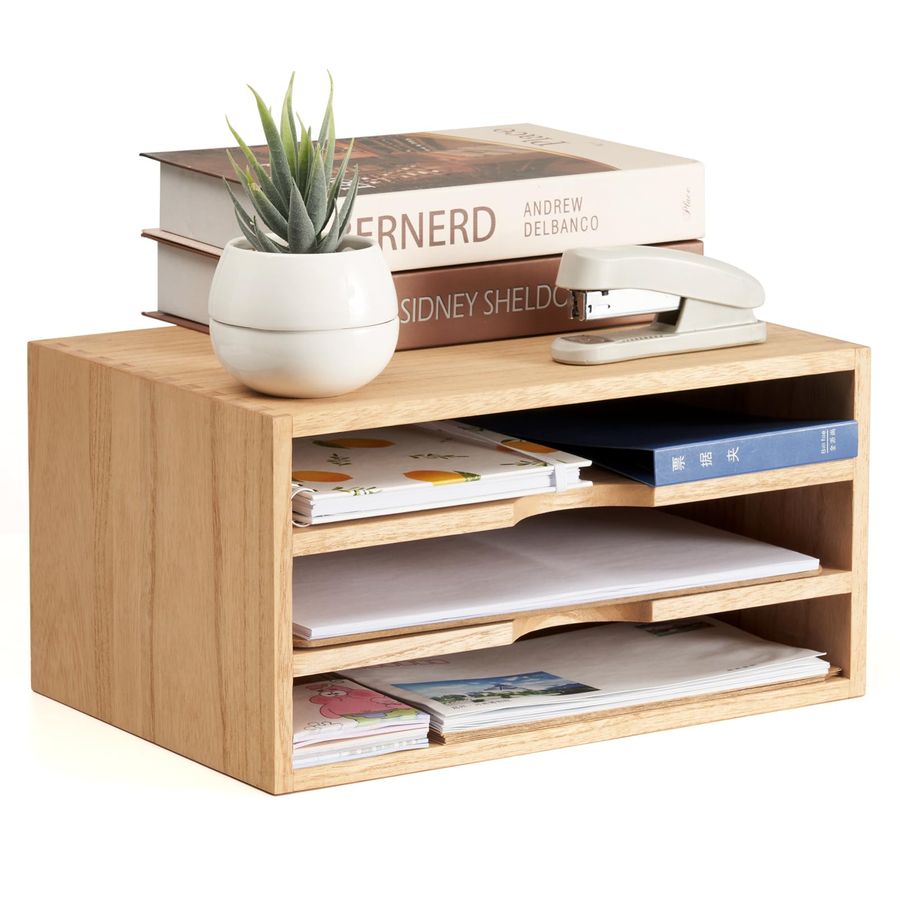 Desktop Filing Tray - Wooden Desktop Organizer Paper Storage Letter