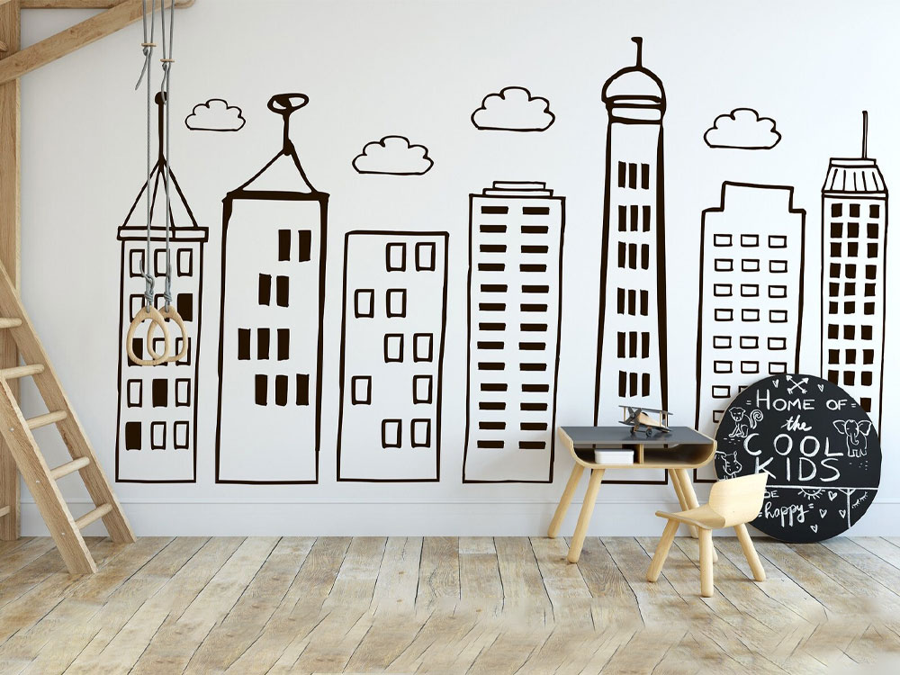Large Doodled City Skyline Wal - Office Furniture Suppliers 리뷰 및 가격