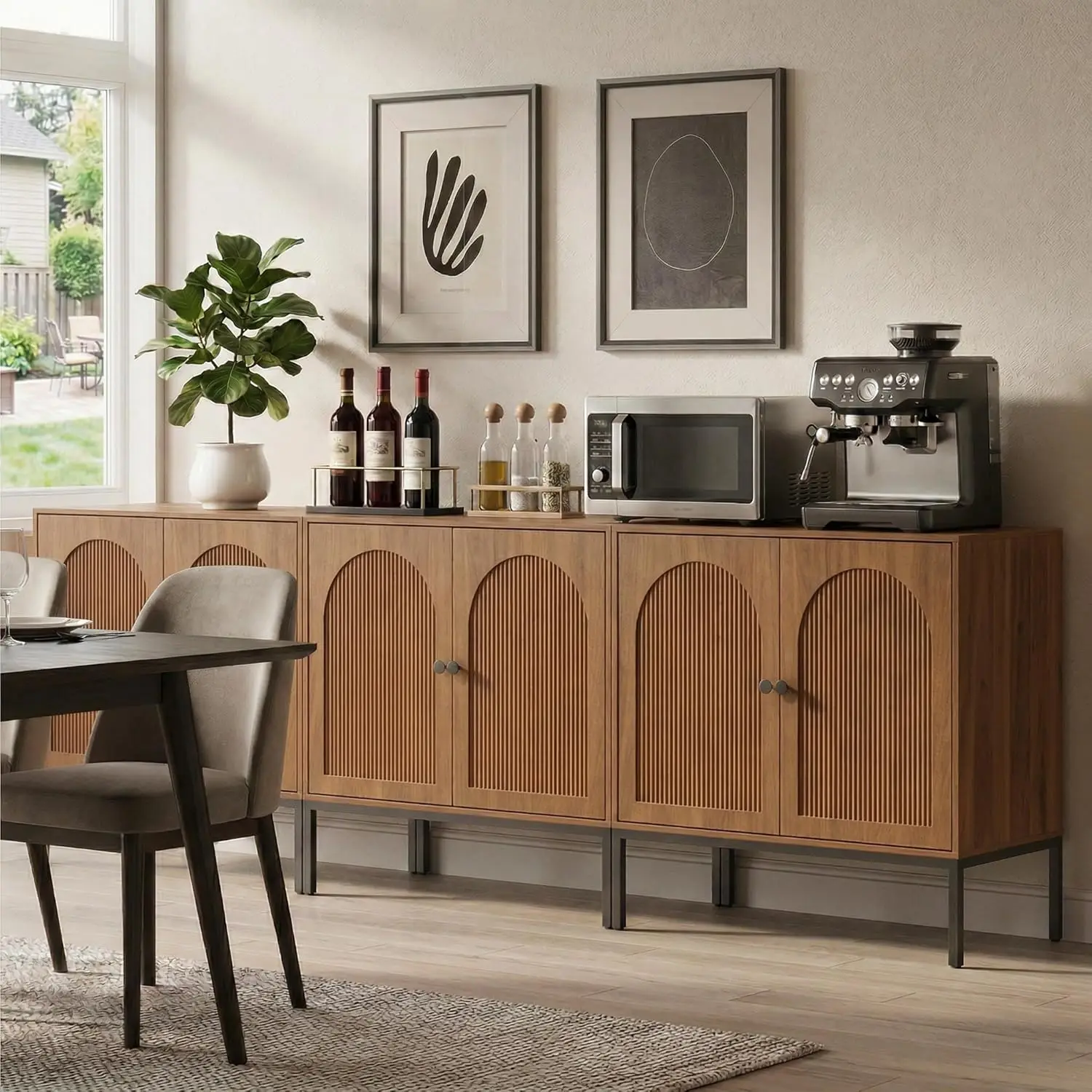 Set Of 3 Walnut Sideboard Cabi - Credenza Office Storage 리뷰 및 가격