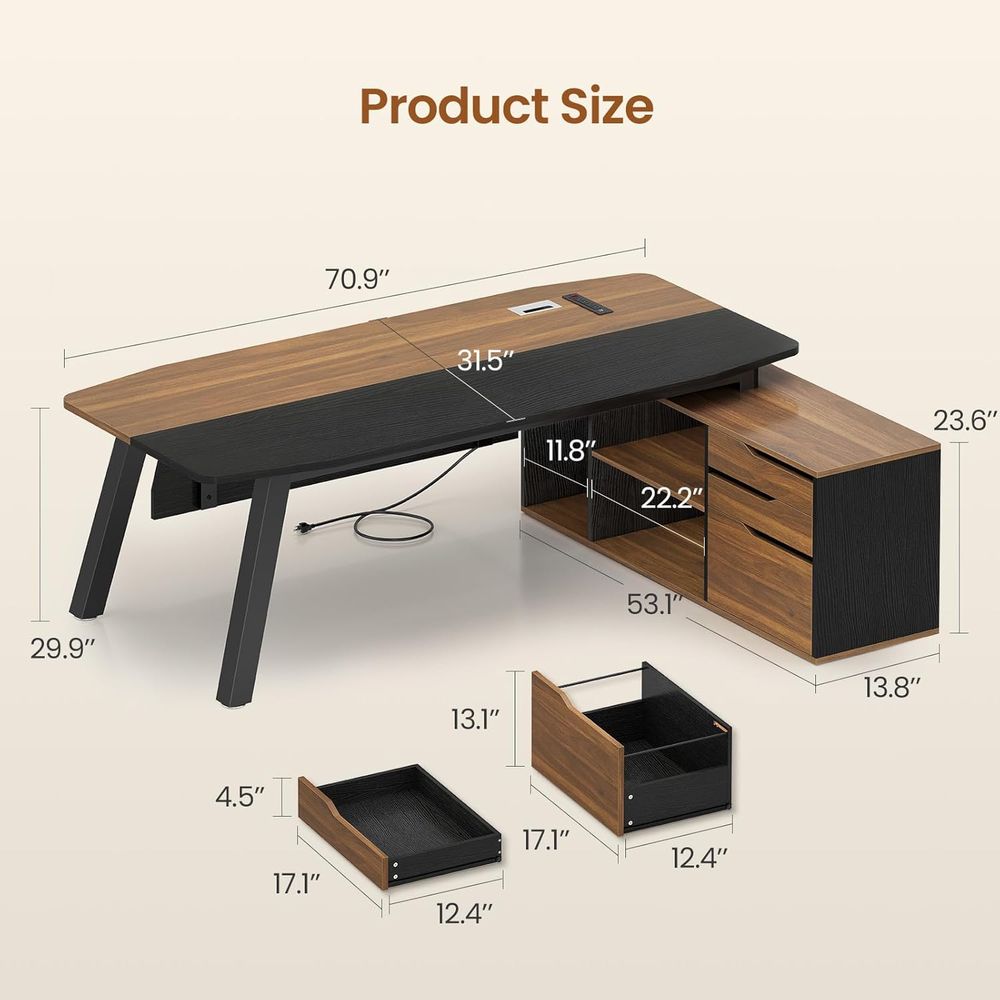 Walnut L-Shaped Desk with Stor - Credenza Office Storage 리뷰 및 가격