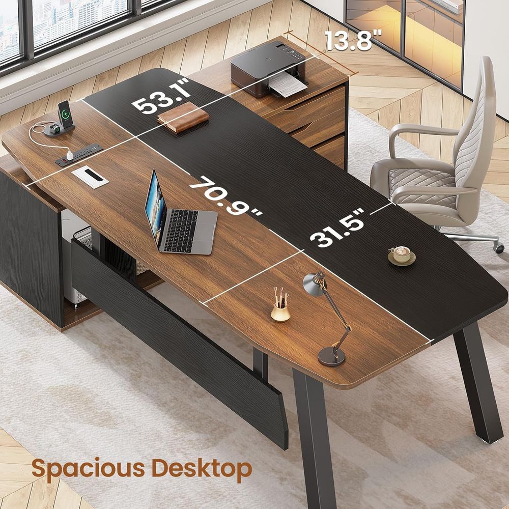 Walnut L-Shaped Desk with Stor - Credenza Office Storage 리뷰 및 가격