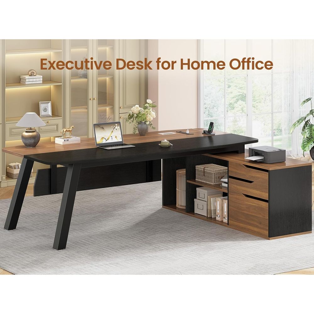 Walnut L-Shaped Desk with Stor - Credenza Office Storage 리뷰 및 가격