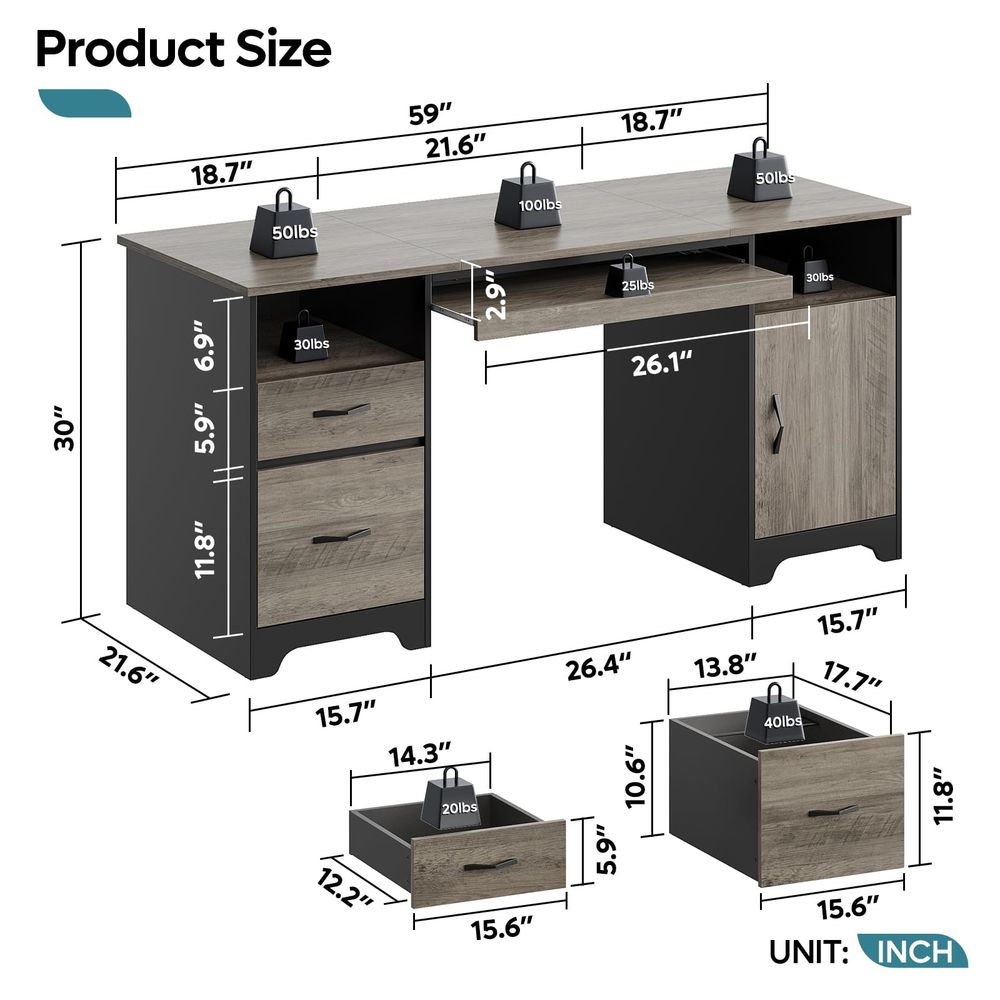 59Executive Desk with 2 Drawer - Desktop Filing Tray 리뷰 및 가격